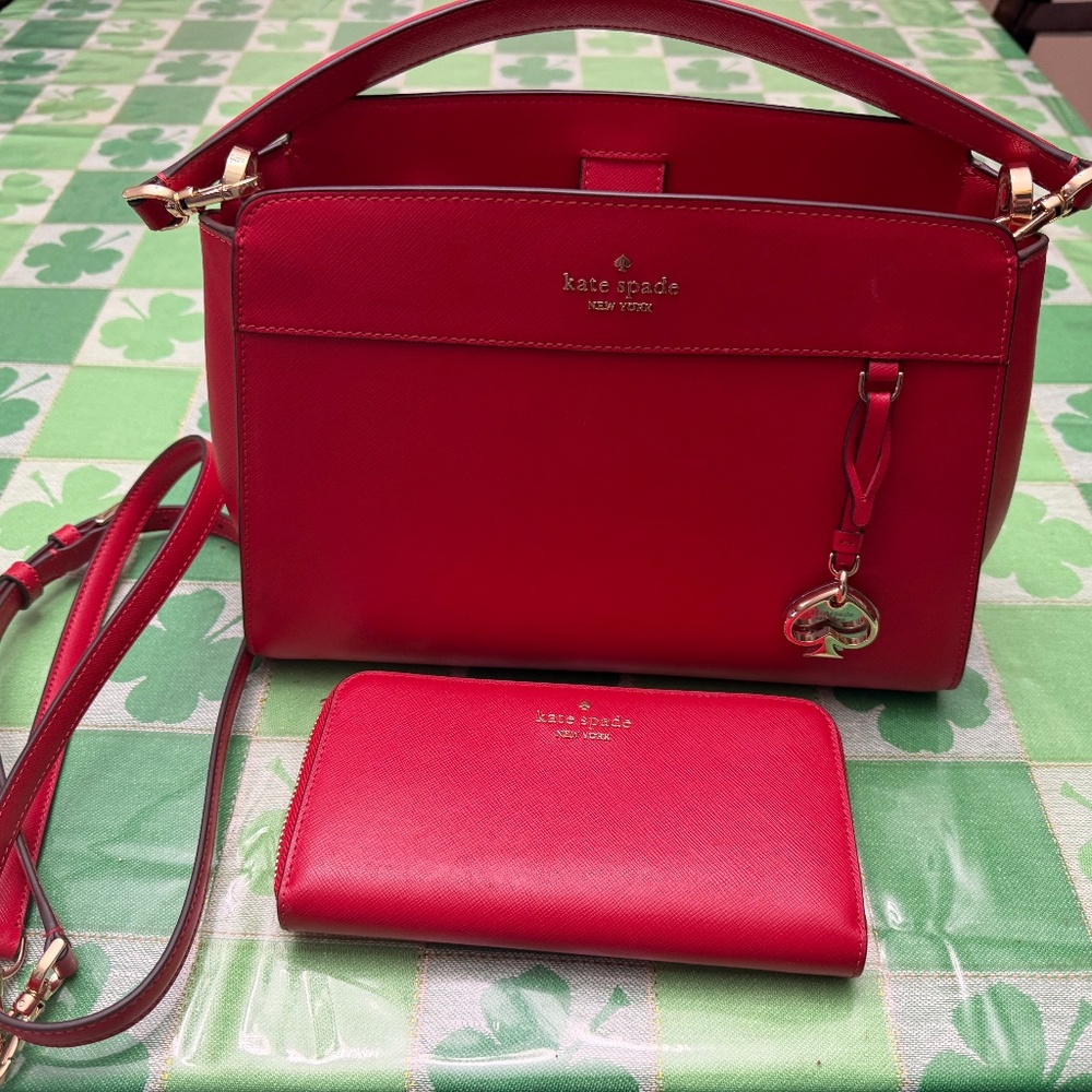Kate Spade red purse and wallet  top handle with shoulder strap